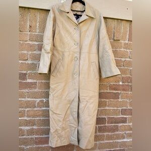 Tiboa Leathers Women's Cream Leather Long Coat